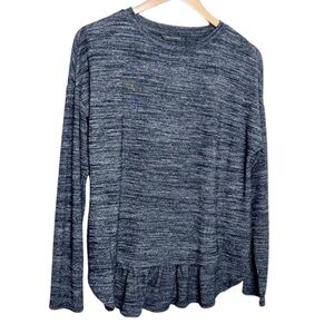 Banana Republic Women's Heather Grey Long Sleeve Ruffle Hem Crewneck Knit Blouse